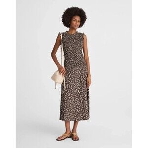 Madewell Smocked Sleeveless Midi Dress sz 12 Brown Tiered Ditsy Floral BOHO NEW